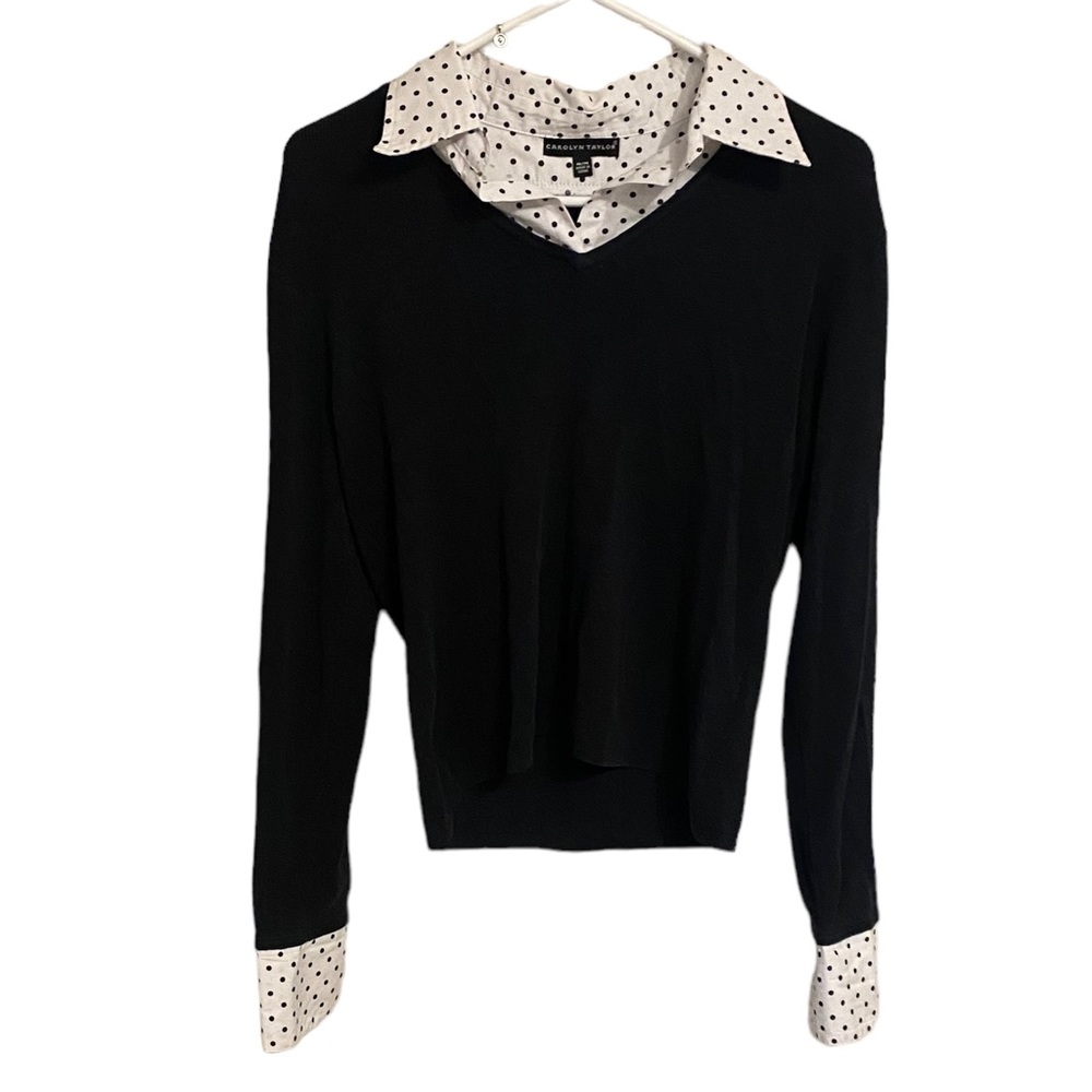 Carolyn Taylor Black and White Polka Dot Sweater & Layer Look. Size M.